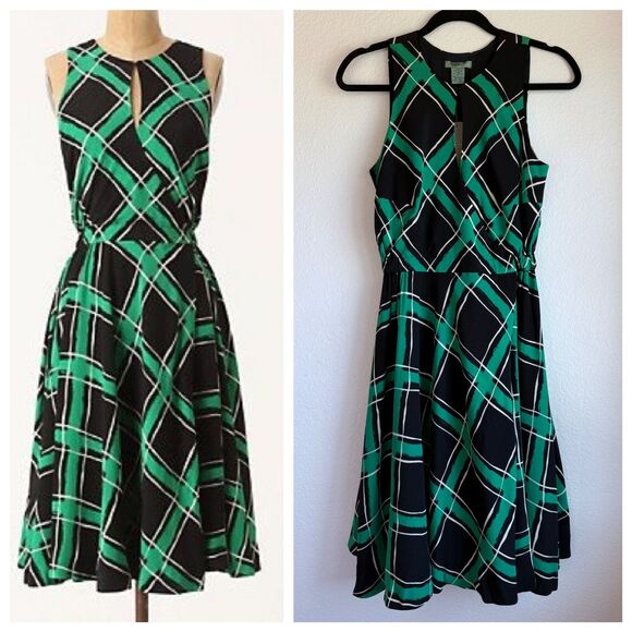 NWT Anthropologie Maple Across the Land Sleeveless Wrap Dress in Black & Green 4 - Picture 1 of 11